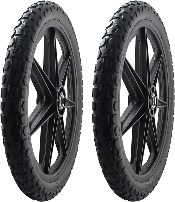 Marathon 92010-2PK Flat-Free 20" Tire and Wheel Assembly, Centered Hub, Ball Bearings, Heavy-Duty Plastic Spoked Wheel, Replacement for Rubbermaid Big Wheel and other Carts, Easy Install, 2 Pack