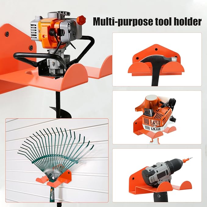 1 Pack Weed Eater Hanger Wall Mounted Weedeater Garage Trimmer Rack Heavy Duty Garden Tool Hanger Steel Weed Whackers Holder Organizer Hooks for Grass Garden Tools (Orange)