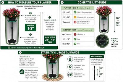 Lift Kit Planter Insert XL Tall Column Plant Riser Fill Bottom of Tall Flower Pots and XL Plant Containers | Indoor and Outdoor (20-34" Rise, 10" Base, 10" Top)