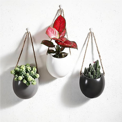Set of 3 Ceramic Wall Planters Decor Small Hanging Vases Lovely Flower Pots | Wall Decor for Home, Entryway, Hallway, Deck, Bathroom, Living Room, Dining Room, Garden, Farmhouse, Restaurants, Office, etc