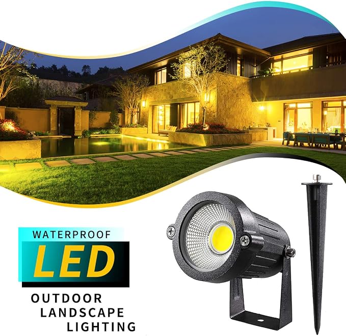 5W 120V Plug in Outdoor Landscape Spotlights, IP65 Waterproof LED Garden Lights with Stake & 5ft UL Cord, Daylight White