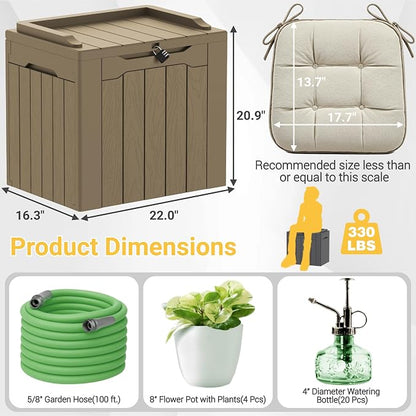 Greesum Outdoor Storage Box 31 Gallon Storage Box with Lid for Patio Furniture, Garden Tools, Pool Supplies, Waterproof and UV Resistant, Lockable, Light Coffee