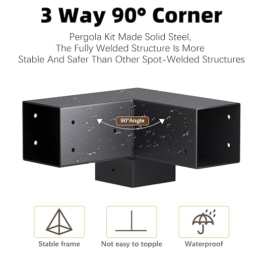 Pergola Brackets, 3-Way Pergola Kit for 4"x 4" (Actual 3.5" X 3.5") | Heavy Duty, Durable & Weather-Resistant Construction, Right Angle Corner Bracket with Black Powder Coated (4Pcs 3-Way)