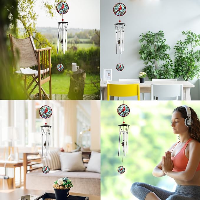 Wind Chimes for Outside 24" Cardinal Wind Chimes Outdoor Home Patio Garden Decor Windchimes Outdoors Cardinal Gifts for Women Mom Grandma Sisters