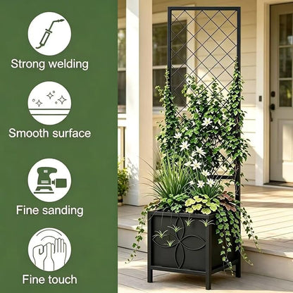 Zhongma 15.75 x 15.75 x 55 in Raised Garden Bed with Trellis,Heavy Duty Plant Box for Climbing Plants with Drainage Hole, Metal Lattice Planter Gardon Box with Inner Fabric Liners.