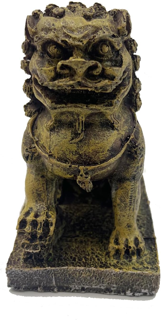 Fish Tank Decorations, Japanese Large Aquarium Decor Accessories with Foo Lions, Bearded Dragon Hideout, Reptile & Amphibian Habitat Hideouts(Yellow Lion)