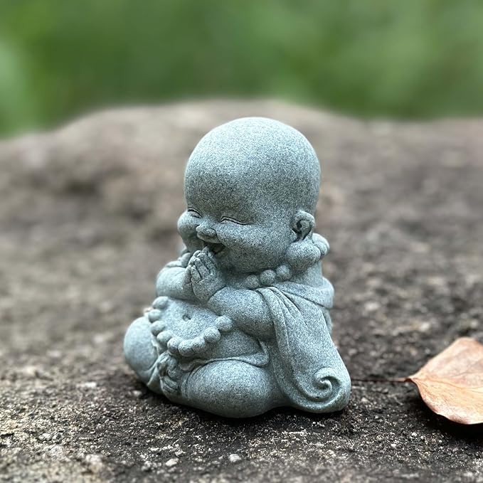 Mini Zen Prayer Buddha Statue, Tiny Sandstone Figurine for Garden Shelf | Mini monk figurine in prayer pose. Perfect for garden, fish tank, desk, or home decor. Symbol of devotion and inner peace