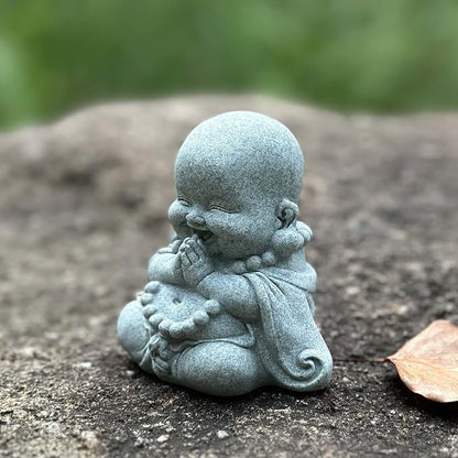 Mini Zen Prayer Buddha Statue, Tiny Sandstone Figurine for Garden Shelf | Mini monk figurine in prayer pose. Perfect for garden, fish tank, desk, or home decor. Symbol of devotion and inner peace
