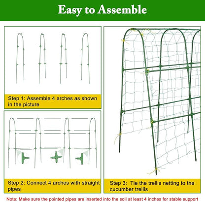 48x46 in U-Shape Cucumber Trellis for Climbing Plants Outdoors | Metal Arch Garden Trellis for Raised Garden Bed with Netting, Plant Support Structures for Vegetables, Grape, Tomato, Vines