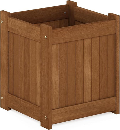 Furinno TIOMAN Planter Box, Hardwood Flower Box, Cube Garden Box, in Teak Oil, Outdoor Indoor, Garden, Patio, Balcony, Light Wood
