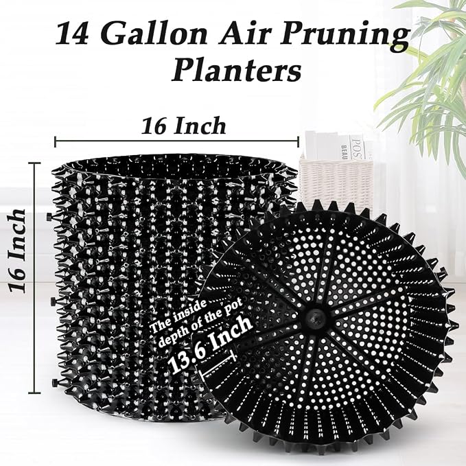 RooTrimmer 14 Gallon Air Pruning Planters, Plastic Pots for Plants, Large Plant Pots, Fruit Vegetable Garden Self-Planting Planters, Size 16"x16", Black, 5P