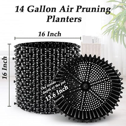RooTrimmer 14 Gallon Air Pruning Planters, Plastic Pots for Plants, Large Plant Pots, Fruit Vegetable Garden Self-Planting Planters, Size 16"x16", Black, 5P