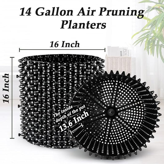 RooTrimmer 14 Gallon Air Pruning Planters, Plastic Pots for Plants, Large Plant Pots, Fruit Vegetable Garden Self-Planting Planters, Size 16"x16", Black, 5P