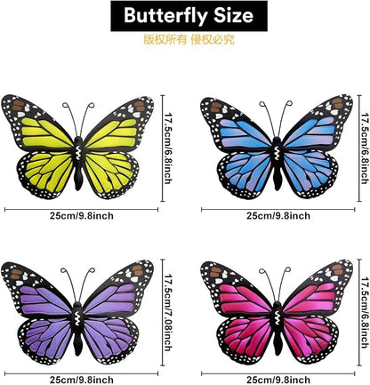 Metal Butterfly Outdoor Decor - 4 Pack 9.8in Butterflies Wall Sculpture Hanging Decor for Outside Home Yard Patio Fence Garden Decorations