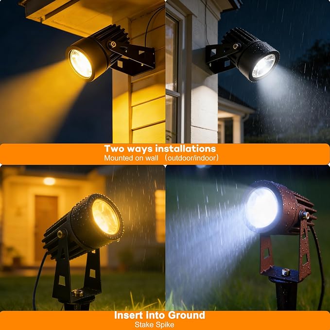 SUNLONG Solar Lights Outdoor Waterproof Solar Powered Spot Lights Aluminum Casting Landscaping Spotlight for Garden Yard Tree Uplight Downlight （Natural White）