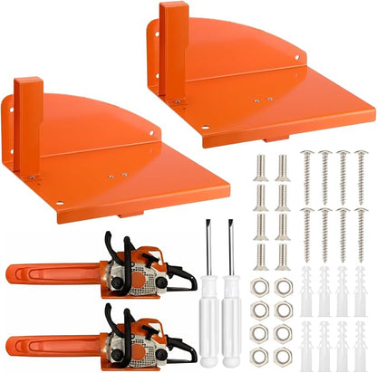 2 Pack Chainsaw Holder for Garage Shed Heavy Duty Chainsaw Storage Rack Wall Mount Sturdy Power Tool Organizer Rack Wall Storage Bracket for Garden Equipment and Outdoor Tools Display