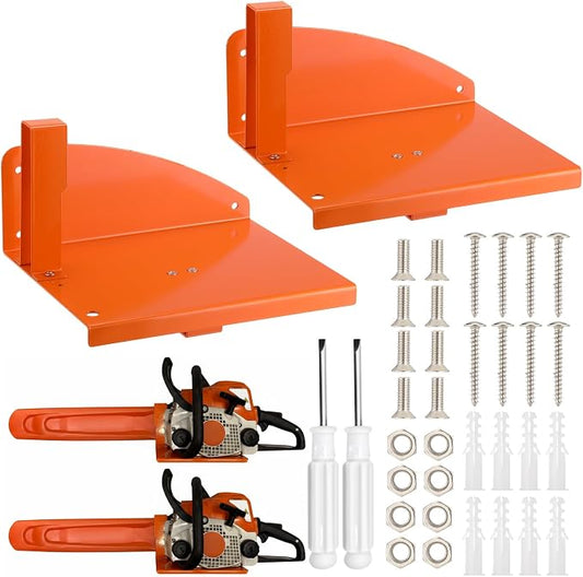 2 Pack Chainsaw Holder for Garage Shed Heavy Duty Chainsaw Storage Rack Wall Mount Sturdy Power Tool Organizer Rack Wall Storage Bracket for Garden Equipment and Outdoor Tools Display