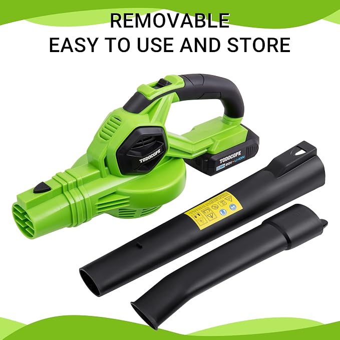 20V Cordless Leaf Blower with Battery and Charger, Electric Leaf Blower Vacuum, Battery Leaf Blower Cordless for Lawn, Variable Speed, Lightweight, Quick Charge, Green, (TDC-CB20)