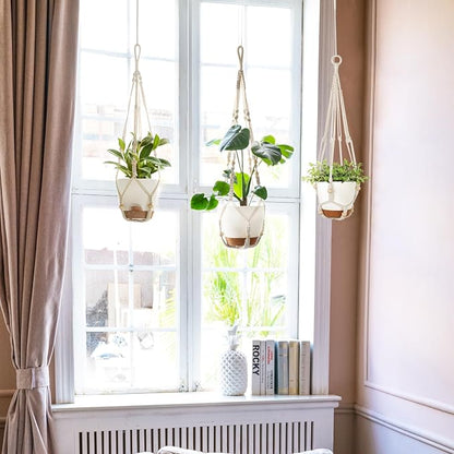Mkono 3 Pack Hanging Planters for Indoor Plants, Macrame Hangers, 3 Sizes | Self-Watering Plant Pots, 35"/29"/23" Hanging Baskets, Boho Aesthetic, Sturdy Hooks, Outdoor Garden Use, Home Decor Accent