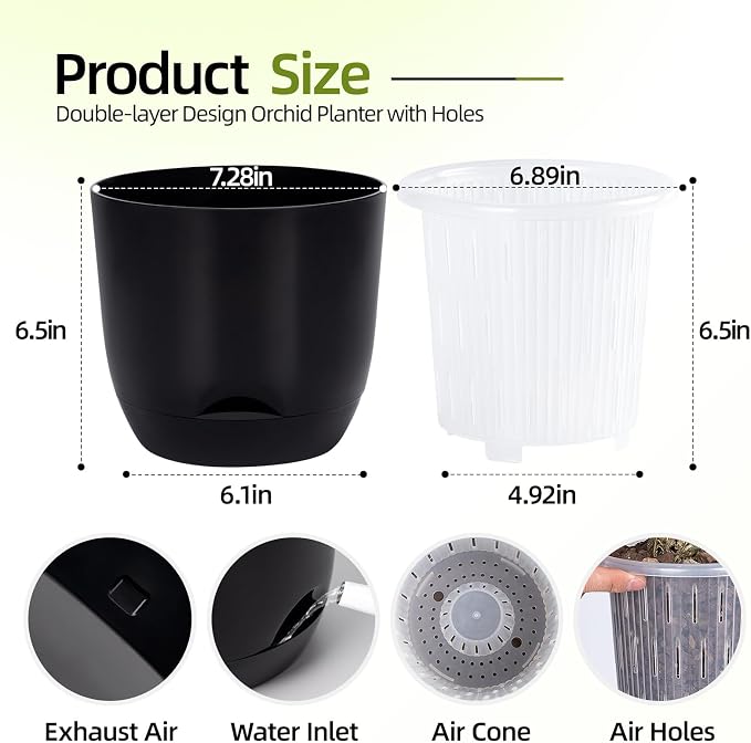 QCQHDU 7.2Inch Orchid Pots with Holes for Repotting, Double-Layer Plastic Self Watering Flower Pots for Indoor Plants with Drainage Holes, Clear Orchid Pot Match Decorative Orchid Container, 1Pack