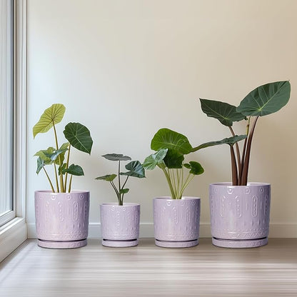 Eightpot Ceramic Pots for Plants, 6 Inch Plant Pot for Indoor Outdoor Plants, Round Planter with Drainage Holes and Saucer, Boho Decorative Flower Pots, Apartment Decor, Plant Lover Gifts, Purple