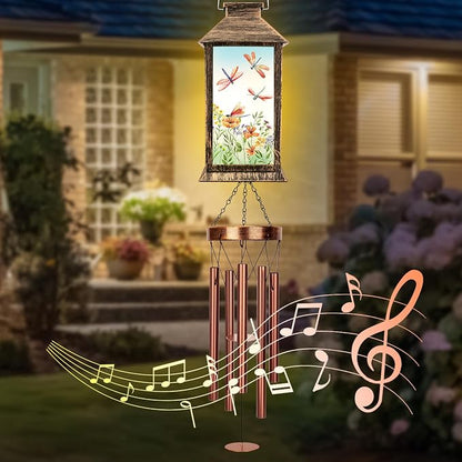 YHmall Wind Chimes for Outside, 37" Windchimes Outdoors Birthday Memorial Dragonfly Gifts for Women Mom Grandma, Hanging Solar Lantern Outdoor for Home Patio Yard Garden Decor