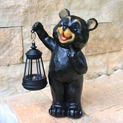 Garden Statues Bear Solar Figurine Lanterns Outdoor Waterproof Lights, Yard Decorations, Garden Decor Unique Birthday Housewarming Gifts for Mom, Resin Material, Hand-Painted