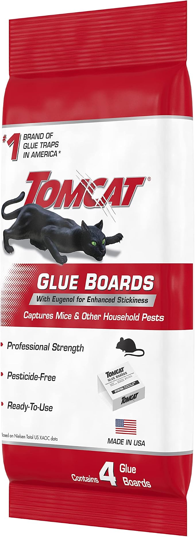 Tomcat Glue Boards with Eugenol for Enhanced Stickiness, 8 Boards | Sticky Traps for Mice, Cockroaches & Insects, Flat or Covered Use, Ready-To-Use, 2 Packages Each with 4 Glue Boards