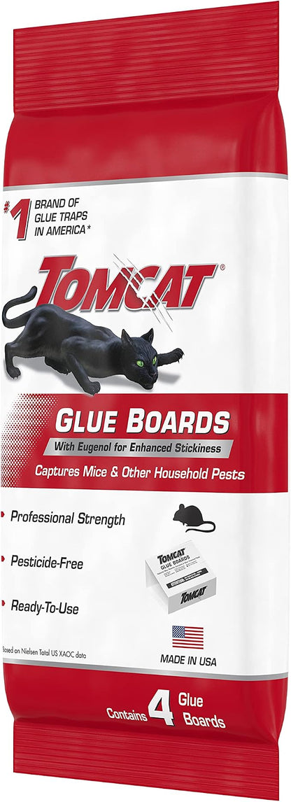 Tomcat Glue Boards with Eugenol for Enhanced Stickiness, 8 Boards | Sticky Traps for Mice, Cockroaches & Insects, Flat or Covered Use, Ready-To-Use, 2 Packages Each with 4 Glue Boards