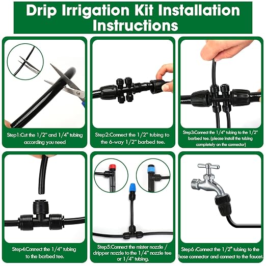 Drip Irrigation Kit, Flantor 190FT Greenhouse Drip Irrigation System Adjustable Garden Watering System with 1/2" & 1/4" Irrigation Tubing, Patio Misting Plant Watering System for Garden and Lawn