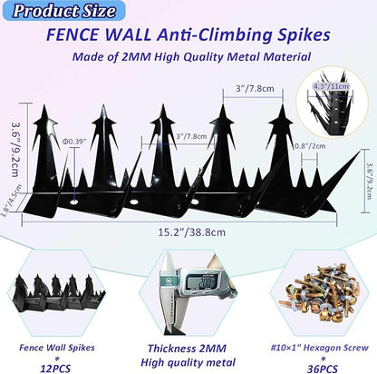 Metal Anti Climb Spikes for Fences and Walls. Effectively Avoided Invaders Climbing Attempts. (Size188 inches)