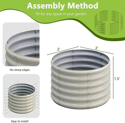 2PCS 2x2x1.5FT Galvanized Raised Garden Bed Kit,Vegetable Boxes-Round Metal Flower Box,Large Planter Raised Beds Outdoor Garden for Planting,Fruit,Herb-White 0.8mm