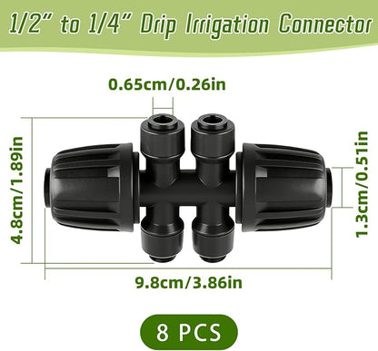 8 PCS 1/2" to 1/4" Drip Irrigation Tee Fittings,6 Way Barbed Tee 1/2 Inch to 1/4 Inch Quick Connect Irrigation Tubing Fittings,Anti-Leak Reducing Splitter Tee Connectors for Garden Irrigation System