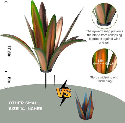 TOMBABY Enlarge Thickened Wind Resistant Metal Agave Garden Art Plant Country Sculpture Statue Outdoor Decoration Courtyard Lawn Ornament Gift (12 Leaves Green 1 pcs)