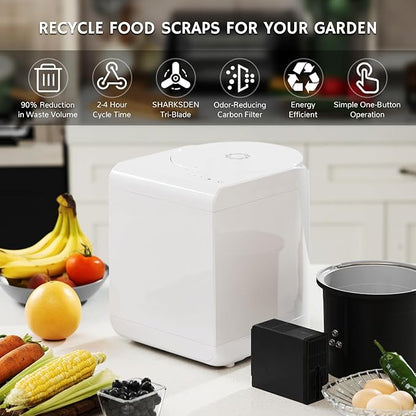 Airthereal Revive R500 Electric Kitchen Composter, SHARKSDEN® Tri-Blade, Pearl White