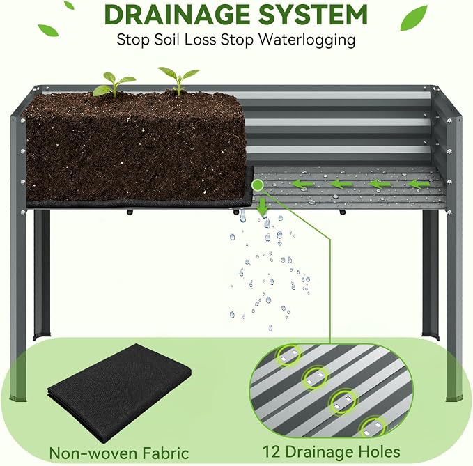Ohuhu Raised Garden Bed with PE Cover, 48"x22"x59.5" Galvanized Elevated Planter Box with Legs, Large Garden Box Outdoor Planters for Outdoor Plants, Heavy Duty Gardening Bed for Flower Vegetable