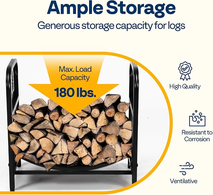 VIVOHOME 16.5 in Decorative Firewood Storage Log Rack with Bear Pattern, Solid Wrought Iron Fireplace Wood Holder Stacker, Indoor Outdoor Waterproof Rustproof
