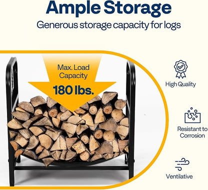 VIVOHOME 16.5 in Decorative Firewood Storage Log Rack with Bear Pattern, Solid Wrought Iron Fireplace Wood Holder Stacker, Indoor Outdoor Waterproof Rustproof