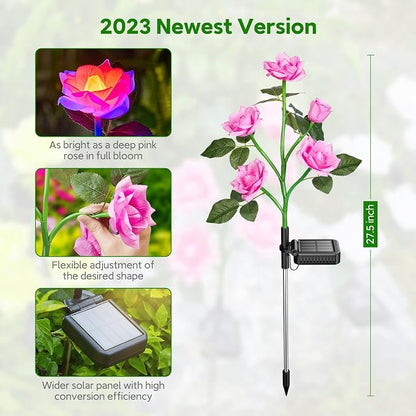 RECHOO Solar Garden Lights Outdoor, 10 Pack Solar Flower Lights with 50 Rose Flowers, Multi-Color Changing LED Waterproof Garden Decor for Landscape Pathway, Gifts for Women