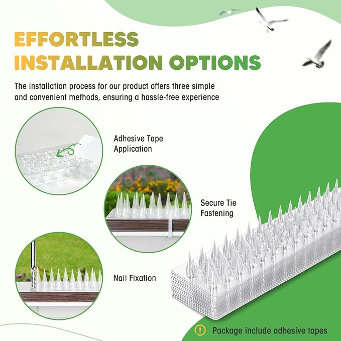 Zipcase 49.5 ft Clear Transparent PVC Bird Spikes-Advanced Dual-Length Spikes for Narrow Landing Gaps and Precision Deterrence,Effectively Guarding Against Birds,Pigeons,Cats,Squirrels, 36-Pack