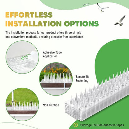 Zipcase 49.5 ft Clear Transparent PVC Bird Spikes-Advanced Dual-Length Spikes for Narrow Landing Gaps and Precision Deterrence,Effectively Guarding Against Birds,Pigeons,Cats,Squirrels, 36-Pack