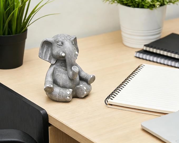 Elephant Zen Buddha Meditating Statue Decor, 5.5 inch Suitable for Home Office Desk Shelf, Gift for Elephant Enthusiasts Zen Practitioners