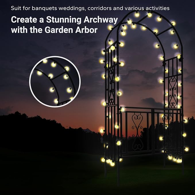 Heavy-Duty Arch with Gate, Iron Arbor Trellis Arbor Archway for Climbing Plants Roses Vines Support Rack, Outdoor Lawn Backyard Patio Wedding Party Ceremony Decoration
