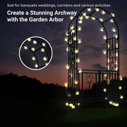 Heavy-Duty Arch with Gate, Iron Arbor Trellis Arbor Archway for Climbing Plants Roses Vines Support Rack, Outdoor Lawn Backyard Patio Wedding Party Ceremony Decoration