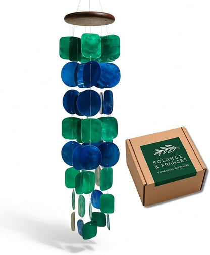 Solange & Frances Capiz Shells Wind Chimes for Outside. Patio Decor, Garden Decor Windchimes Outdoors. Unique Birthday Gifts for Women, Gift for Men, and Gifts for Mom Ideas (Peacock)