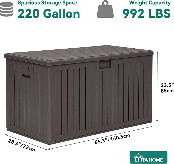 YITAHOME 220 Gallon Double-Wall Deck Box with Divider & Side Handles | Outdoor Large Storage for Patio Furniture Cushions, Garden Pool Accessories, Water Resistant & Lockable