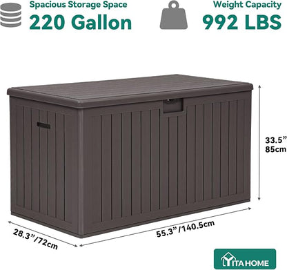 YITAHOME 220 Gallon Double-Wall Deck Box with Divider & Side Handles | Outdoor Large Storage for Patio Furniture Cushions, Garden Pool Accessories, Water Resistant & Lockable