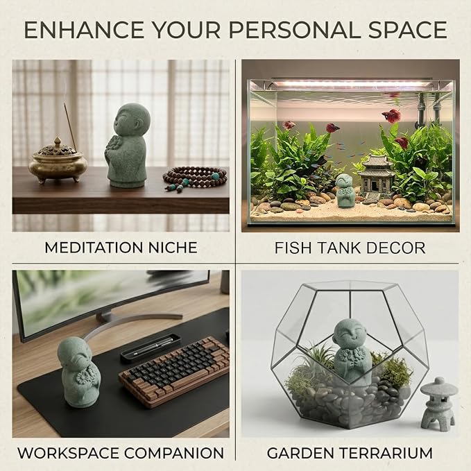 LIYAOLI Mini Monk Buddha Statue Sandstone, Aquarium Decor Fish Tank Accessories, Zen Meditation Feng Shui Figurine for Home Office Desk, Lucky Wealth Car Garden Decoration