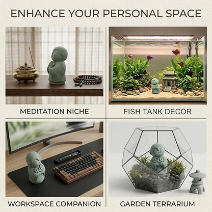 LIYAOLI Mini Monk Buddha Statue Sandstone, Aquarium Decor Fish Tank Accessories, Zen Meditation Feng Shui Figurine for Home Office Desk, Lucky Wealth Car Garden Decoration