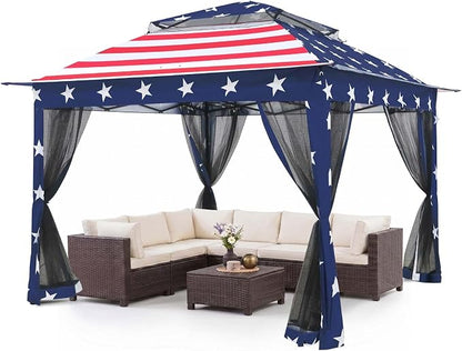 COOS BAY 11x11 Pop Up Gazebo with Mesh Netting, Instant Outdoor Canopy Tent, Water Resistant Shelter with UPF 50+ UV Protection, 121 Sq Ft Coverage, American Flag